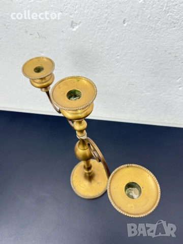 Ретро бронзов свещник с три рамена. №7607, снимка 5 - Колекции - 52373536