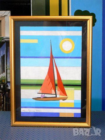 Малка маслена картина с лодка . Мартин Гергински .