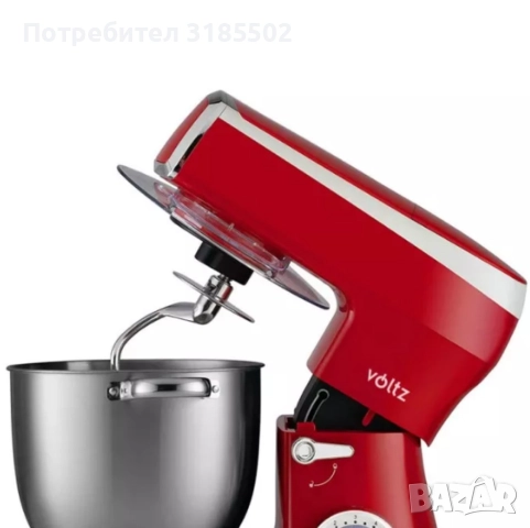 Планетарен миксер с купа от инокс Voltz, 2100W, 7.5 литра, 3 бъркалки, 6 степени + Pulse, LED, Черве, снимка 7 - Миксери - 51525984