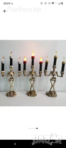 Свещи за свещници за Хелоуин, LED крушки Скелет Череп Свещник Безпламъчно работещ с батерии Мигащо

, снимка 5 - Други стоки за дома - 49460805