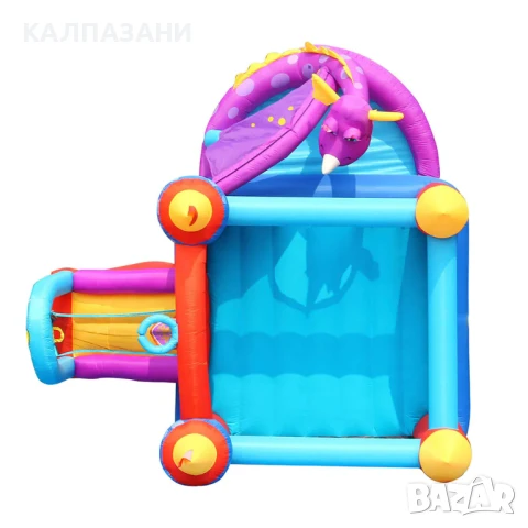HAPPY HOP Батут замък с дракон, топки и помпа 350x350x245 9022, снимка 13 - Надуваеми играчки - 50446938
