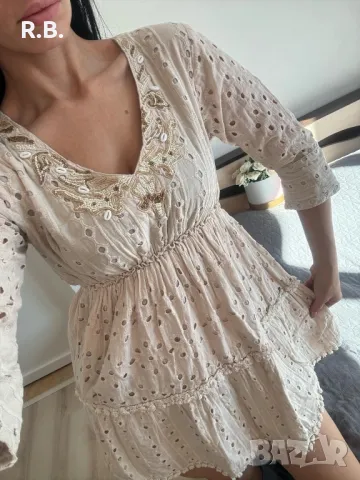 Бежева рокля, М размер, снимка 3 - Рокли - 47740521