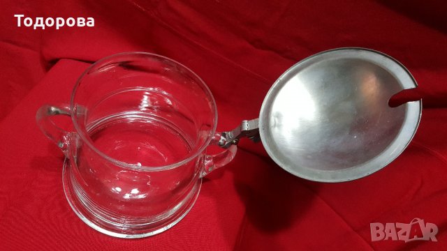 Голям стъклен съд с метален капак., снимка 6 - Антикварни и старинни предмети - 27367912