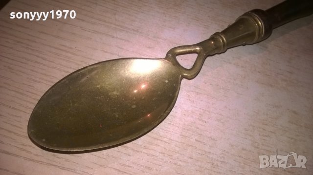 ретро лъжица-32х5см-мед/месинг и дърво-внос франция, снимка 4 - Колекции - 27114181