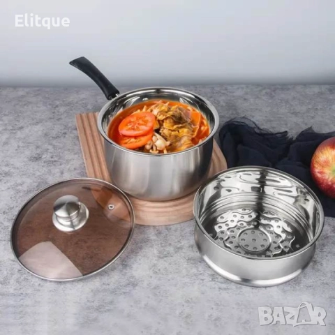 Многофункционална тенджера касерола от неръждаема стомана "Готвене на пара добавка в комплекта "
