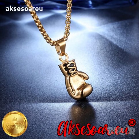 Колие боксова ръкавица верига от неръждаема стомана боксьорска ръкавица за мъже мъжки хип-хоп спортн, снимка 2 - Колиета, медальони, синджири - 38291213