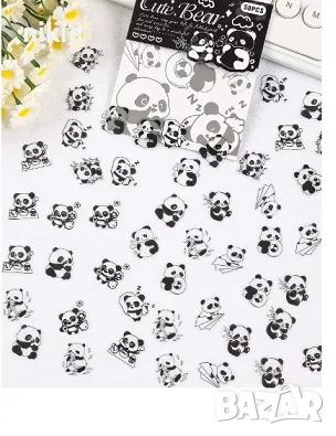 50 бр мини мече мечета панда самозалепващи лепенки стикери за украса 