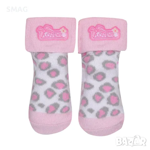 Бебешки чорапи бели розови райета LOVE ME 0-6 месеца - 1 чифт S_1219660