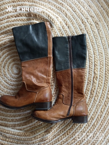 кафеви ботуши от естествена кожа