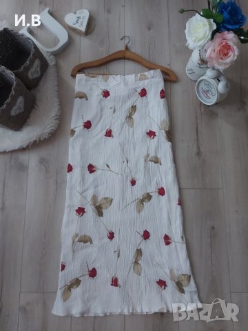 Лятна дълга бяла пола на червени рози , снимка 1 - Поли - 33369115