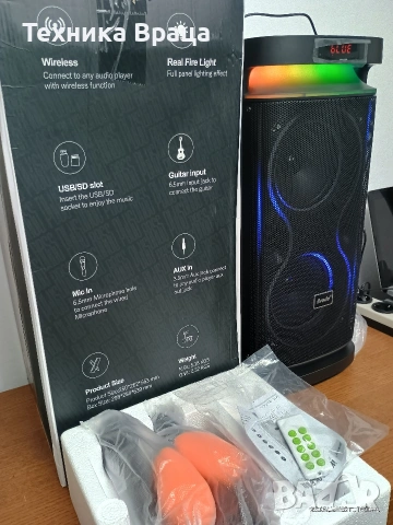 Чисто нова караоке колона Brodu BTS-2098. Акумулаторна е с 2бр. микрофони, снимка 7 - Караоке - 53600802