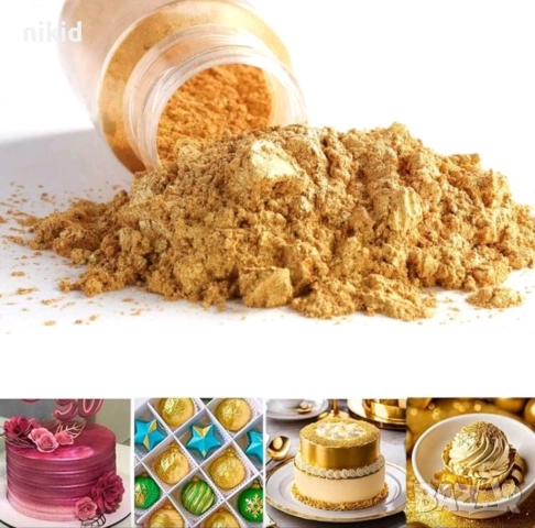 10 гр Ядлив Глитер златист златен сребрист лясък дъст за десерти торта коктейли сладки хранителен, снимка 4 - Други - 52684178