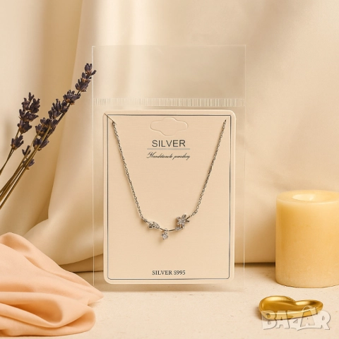 Нежно сребърно колие с висулка цвете – елегантност за всеки ден, снимка 2 - Колиета, медальони, синджири - 51926357