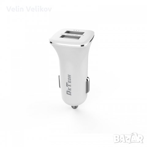 Зарядно устройство за кола DeTech, DE-C01, 5V/2.4A, 12/24V, 2 x USB, Бял, снимка 2 - Зарядни за кола - 38047753