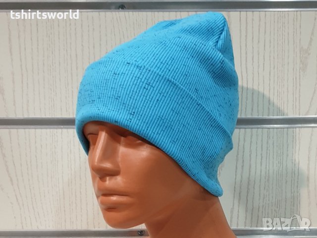Нова дамска зимна шапка рипс с подгъв в цвят син меланж, снимка 11 - Шапки - 39332995