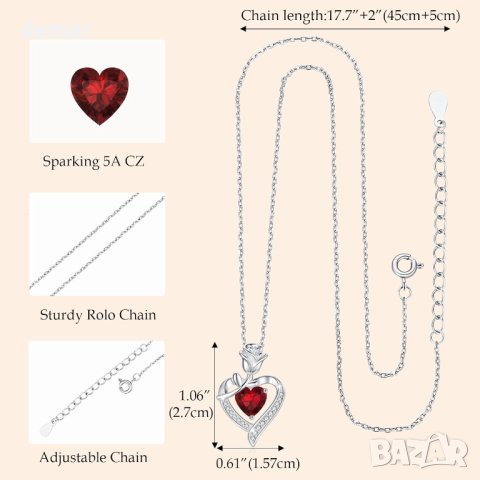 Колие със сърце и изкуствена червена роза MISUMOR за жени, снимка 4 - Колиета, медальони, синджири - 44083971