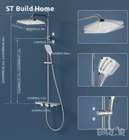 Душова система с термостат + стъклен рафт, снимка 8 - Душове - 51694803