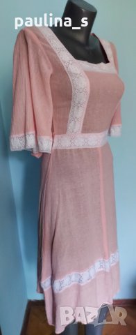 Винтидж кенарена рокля с дантела / Англия , снимка 4 - Рокли - 33306899