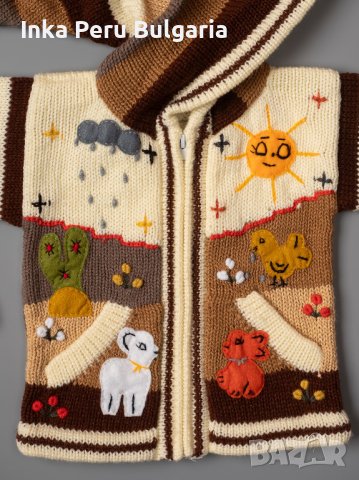 Кремава перуанска детска жилетка с елфска качулка, размери от 0 до 7 години , снимка 3 - Детски пуловери и жилетки - 35537401