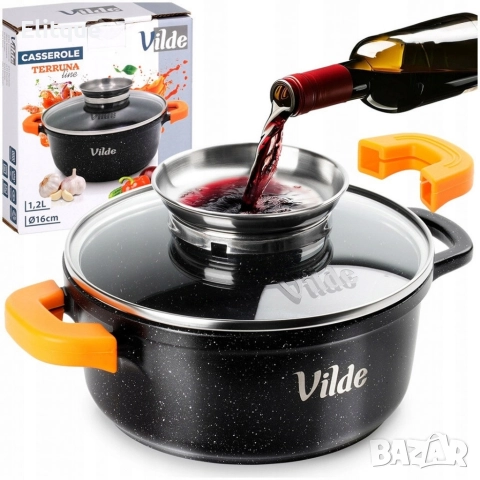 Универсална гранитна касерола с незалепващо, със стъклен капак и дозатор за течности, снимка 2 - Други - 52708769