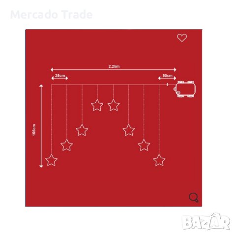 Декоративна коледна LED завеса Mercado Trade, Звезди, 184 крушки, снимка 4 - Лед осветление - 43288685