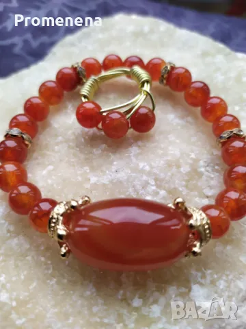 Комплект Гривна от естествени кристали и пръстен, снимка 8 - Гривни - 47622272