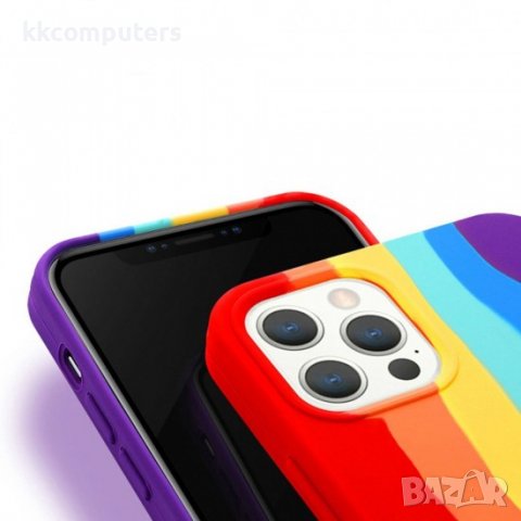 Силиконов кейс Silicone Case за Apple, За iPhone 11 (6.1), Многоцветен, Червена дъга, снимка 2 - Калъфи, кейсове - 37815394