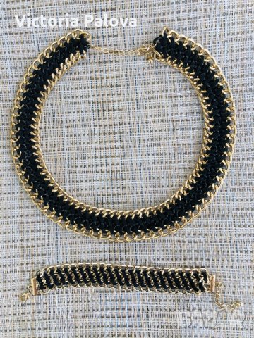 Разкошно колие и гривна.Синджир и кожа, снимка 4 - Бижутерийни комплекти - 27041817