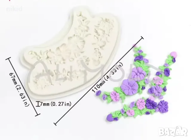 2 реда фунийки цветя висящи  силиконов молд форма фондан декор украса торта бисквитки кексчета, снимка 3 - Форми - 49757420