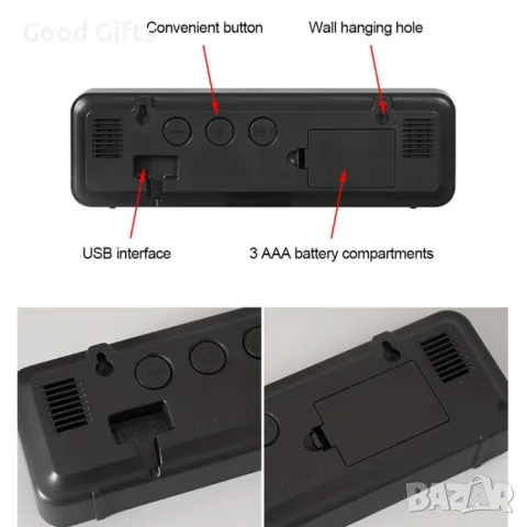 Огледален LED дигитален часовник DCX-671, Будилник, Аларма, Температура, снимка 4 - Други стоки за дома - 50240425