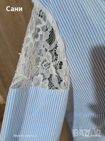 Карирана блуза с дантела на ръкавите , снимка 5 - Блузи с дълъг ръкав и пуловери - 49780017