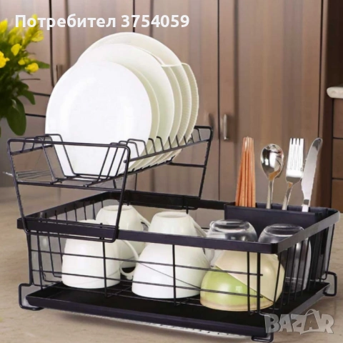 Двуетажен метален сушилник за съдове Cheffinger с отделение за прибори – повече ред и сух плот в , снимка 4 - Аксесоари за кухня - 53174209