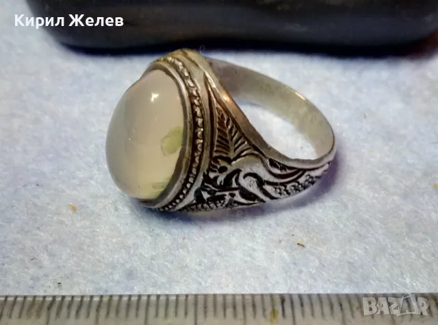 Стар РЪЧНО ОРНАМЕНТИРАН СКЪПОЦЕНЕН СРЕБЪРЕН ПРЪСТЕН ЛАКИРАНО СРЕБРО с ШЛИФОВАН ЛУНЕН КАМЪК 50109, снимка 8 - Антикварни и старинни предмети - 49294816