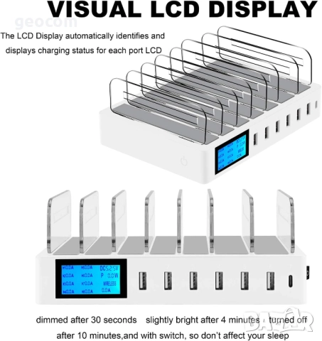 Смарт зарядна станция за 7бр телефони и таблети (70W, QC3.0), снимка 2 - Друга електроника - 51690730