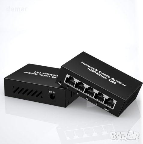 RJ45 Ethernet сплитер 1 до 4 високоскоростен, гигабитов мрежов сплитер с USB захранващ кабел