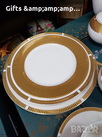 Красив порцеланов сервиз за хранене от 47 части в бяло със златен кант, за 6 човека, снимка 5 - Сервизи - 35564054