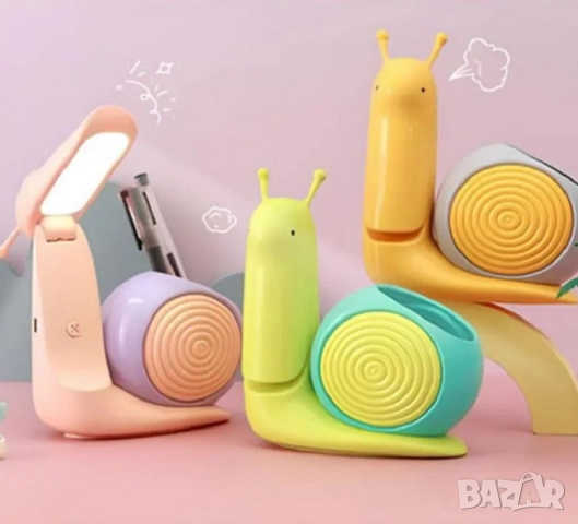 Настолна LED лампа - моливник Охлювче, снимка 3 - Детски нощни лампи - 52330521
