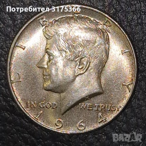 Рядък половин халф долар Кенеди 1964 сребро 900.Без буква на монетарница. 