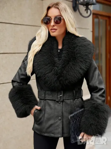 Елегантно дамско яке от изкуствена кожа с яка , снимка 4 - Якета - 49340791