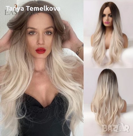 Руса перука без бретон на леки вълни