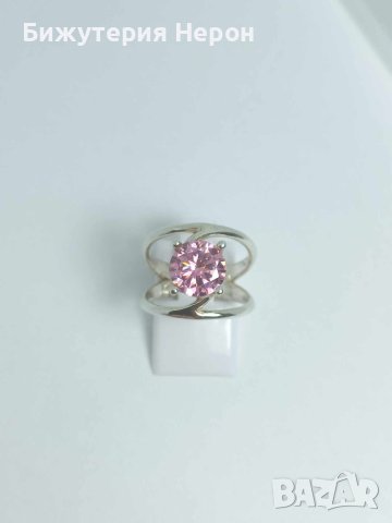 Сребърен пръстен с розов цирконий, снимка 1 - Пръстени - 43091924