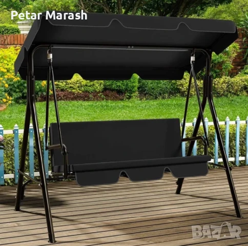 Градинска Люлка за Трима със Сенник – Стил и Устойчивост на Открито!, снимка 5 - Градински мебели, декорация  - 50634479