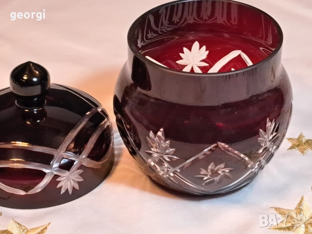 кристална захарница Bohemia рубинен кристал 29/3, снимка 4 - Аксесоари за кухня - 52294081