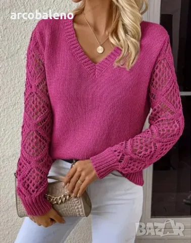 Дамски ежедневен пуловер с V-образно деколте и дълъг ръкав, 8цвята , снимка 13 - Блузи с дълъг ръкав и пуловери - 47433515