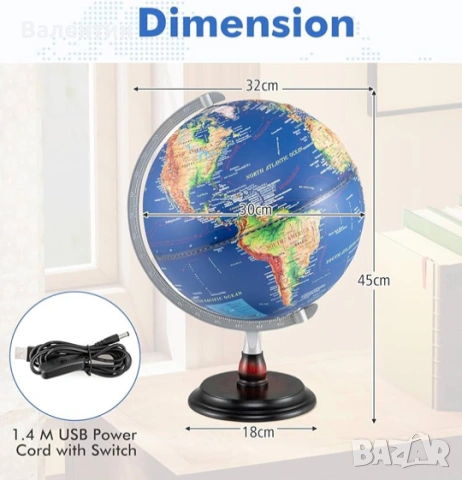 Светещ релефен глобус / настолна лампа 30 см., снимка 5 - Настолни лампи - 53311109