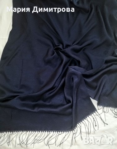 Тъмно син шал с ресни 180/66, снимка 2 - Шалове - 37340255