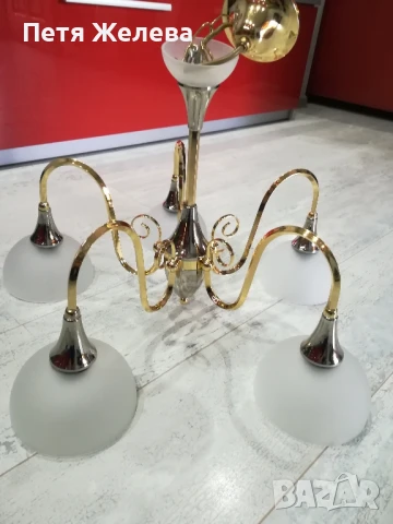 Полилей метал и стъкло/5 осветителни тела/-Австрия , снимка 3 - Полилеи - 50724465