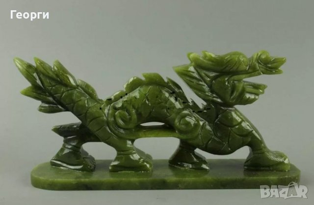 Изящен 100% естествен нефрит Ръчно изработена статуя  Тибетски дракон., снимка 5 - Декорация за дома - 37828872