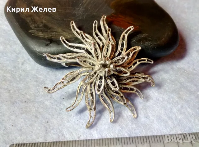 СТАРИННА ФИНА ФИЛИГРАННА СРЕБЪРНА БРОШКА ЦВЕТЕ СРЕБРО ВИСОКА ПРОБА РЪЧНА МАЙСТОРСКА РАБОТА 47957, снимка 6 - Антикварни и старинни предмети - 48476640