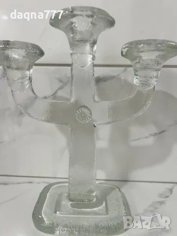 49.99 лв Голямо старо лято стъкло Leucter Scandinavia с 3 рамена  3-раменен свещник Лято стъкло , снимка 3 - Други ценни предмети - 49605999